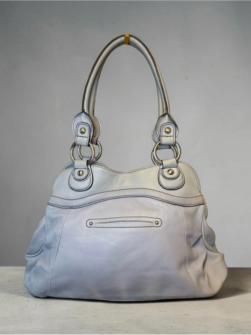 b. makowsky Light Gray Leather Shoulder Bag